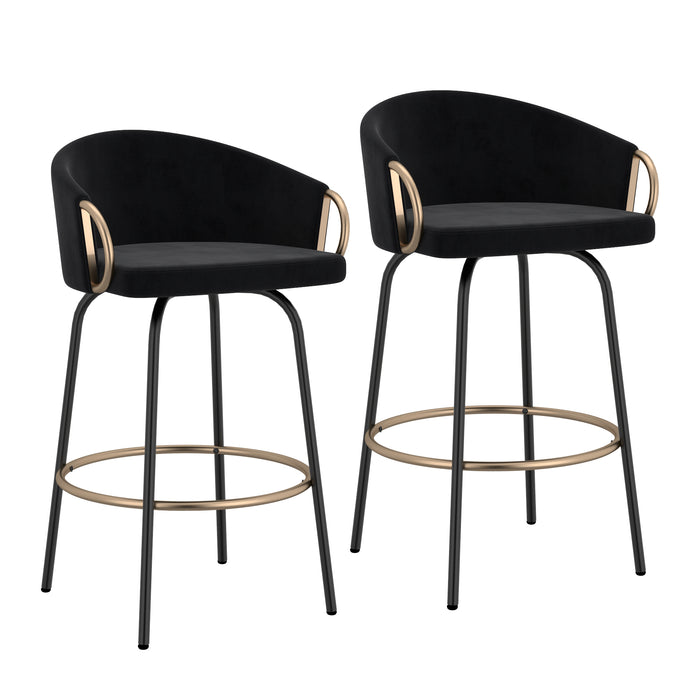 Lavo 26" Counter Stool - Velvet Black - Set of 2
