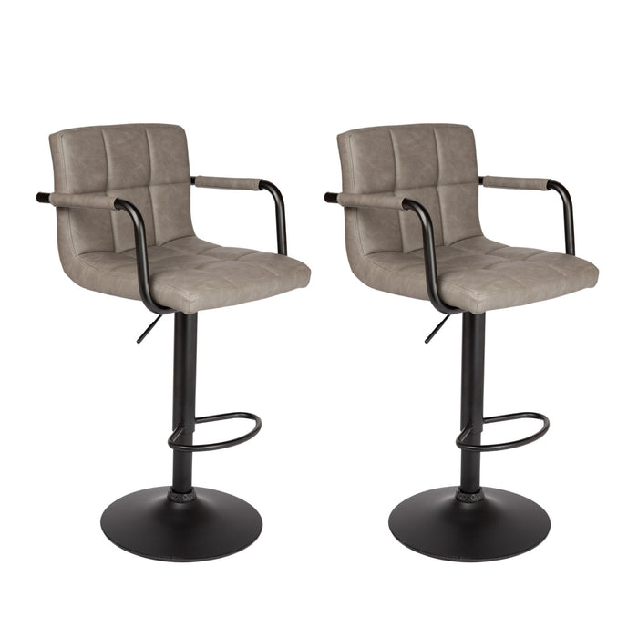 Grace Leatherette Adjustable Height Bar Stool with Black Structure - SET OF 2 - Modern Grey