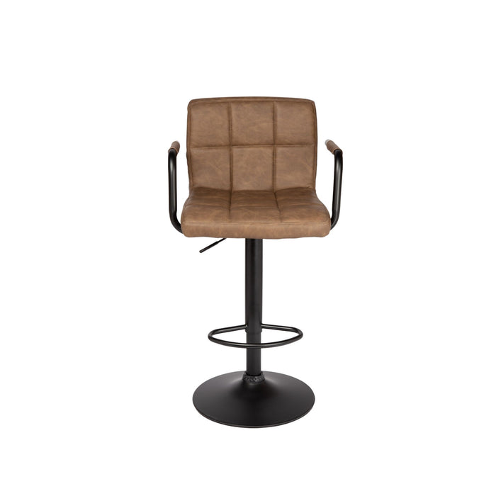 Grace Leatherette Adjustable Height Bar Stool with Black Structure - SET OF 2 - Modern Brown