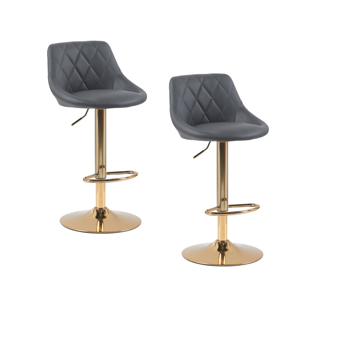 Janice Leatherette Bar Stool - SET OF 2 - Grey with Gold Base