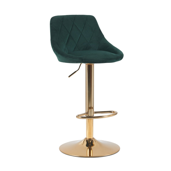 Janice Leatherette Bar Stool - SET OF 2 - Velvet Green with Gold Base