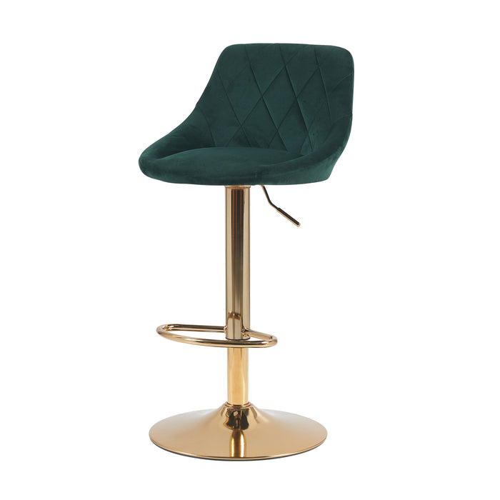 Janice Leatherette Bar Stool - SET OF 2 - Velvet Green with Gold Base