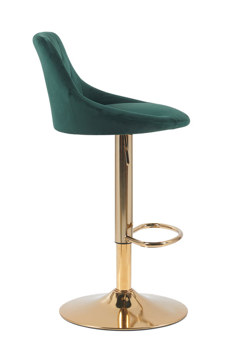 Janice Leatherette Bar Stool - SET OF 2 - Velvet Green with Gold Base