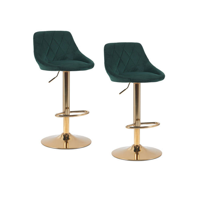 Janice Leatherette Bar Stool - SET OF 2 - Velvet Green with Gold Base