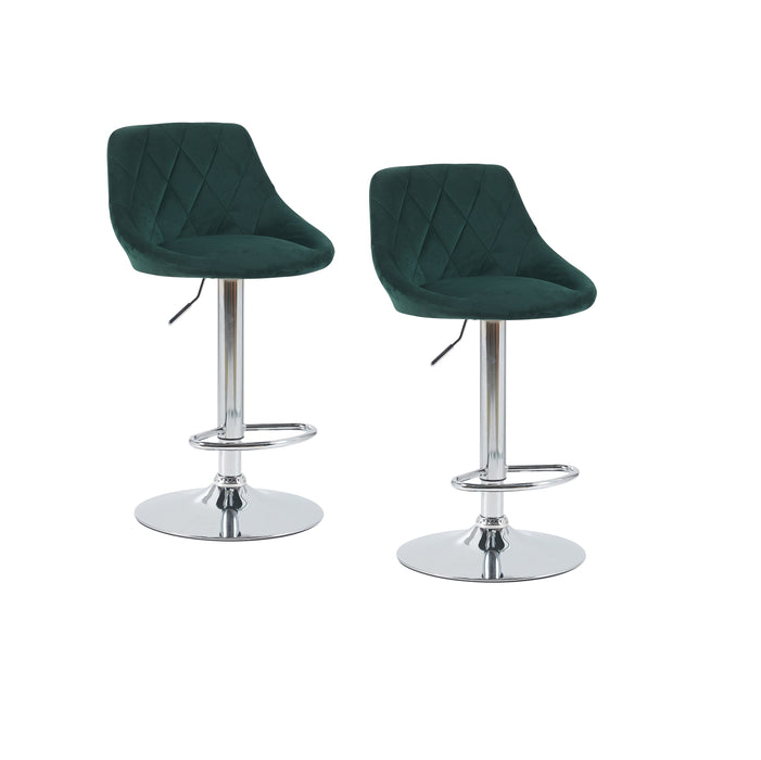 Janice Leatherette Bar Stool - SET OF 2 - Velvet Green with Chrome Base