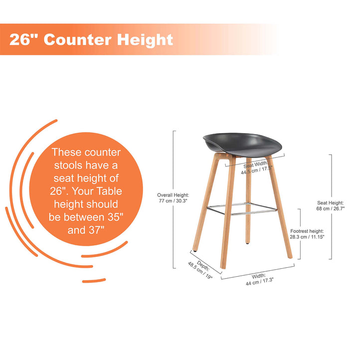 Connor 26" Polypropylene Counter Stool - Black with Natural Wood Legs - SET OF 2