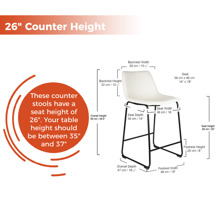 Cleo 26" Counter Stool - Caramel Brown - SET OF 2 - White