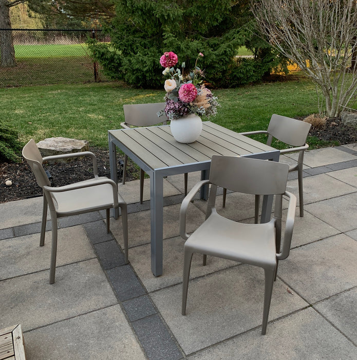 Square Patio Dining Table with 4 Town Armchair (Taupe)