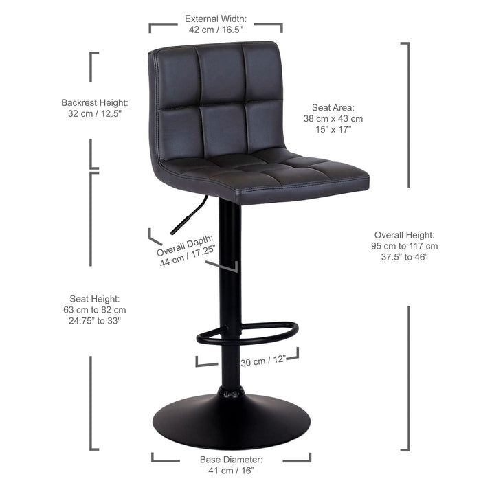 Clementine Adjustable Height Bar Stool with Black Structure - SET OF 2 - Black