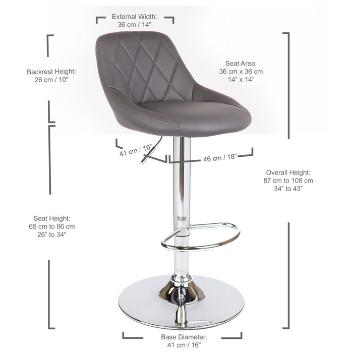 Janice Leatherette Bar Stool - SET OF 2 - Grey with Chrome Base