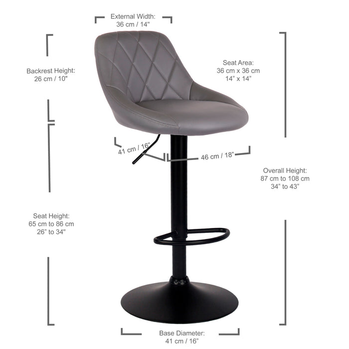 Janice Leatherette Bar Stool with black base - SET OF 2 - Grey