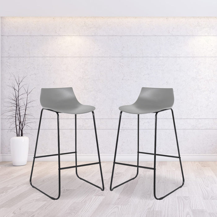 Amelia 28" Bar Stool with PP Seat (Gray with Black Legs) - Set of 2