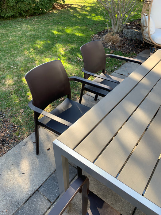 Rectangular Patio Dining Table with 6 Dock Dining Chair (Moka)