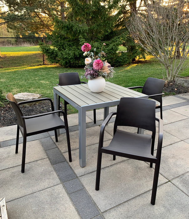 Square Patio Dining Table with 4 Dock Dining Chair (Moka)