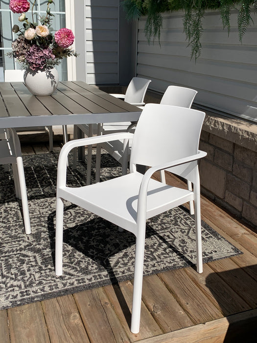 Rectangular Patio Dining Table with 6 Dock Dining Chair (White)