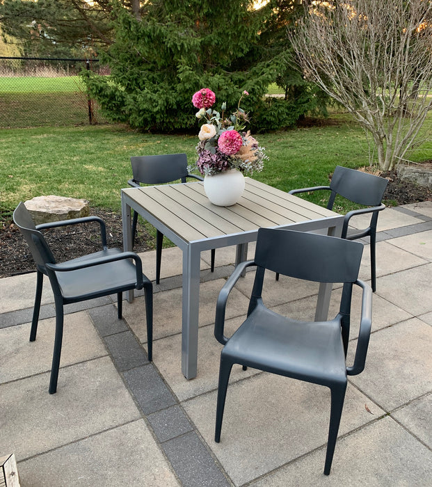 Square Patio Dining Table with 4 Town Armchair (Anthracite)