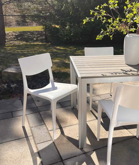 Square Patio Dining Table with 4 Town Dining Chair (White)